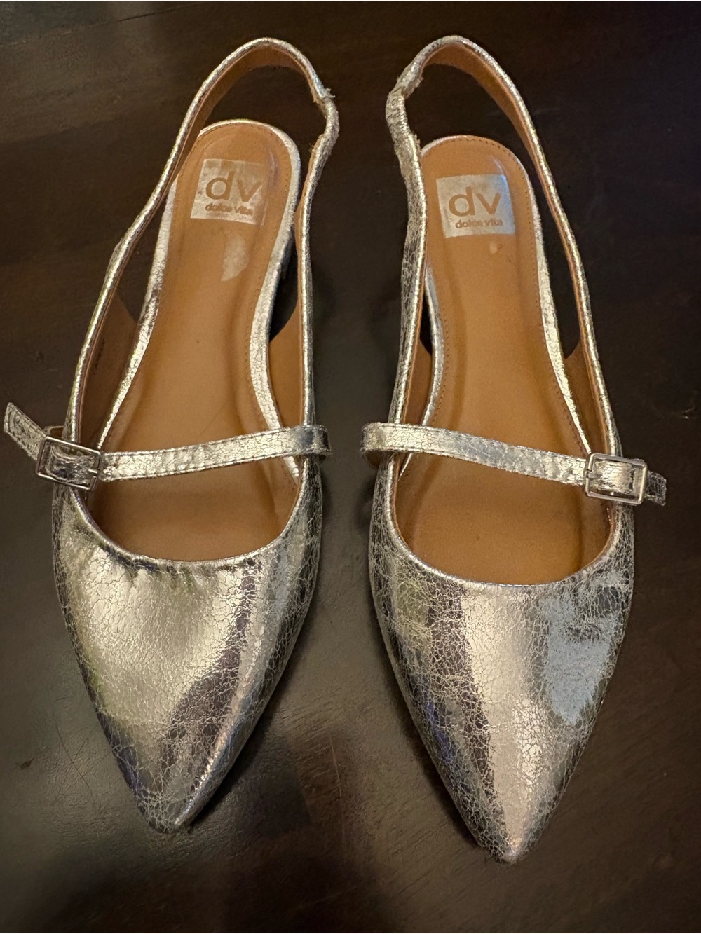 DV by Dolce Vita Metallic Silver Pointed Mary Jane Slingbacks